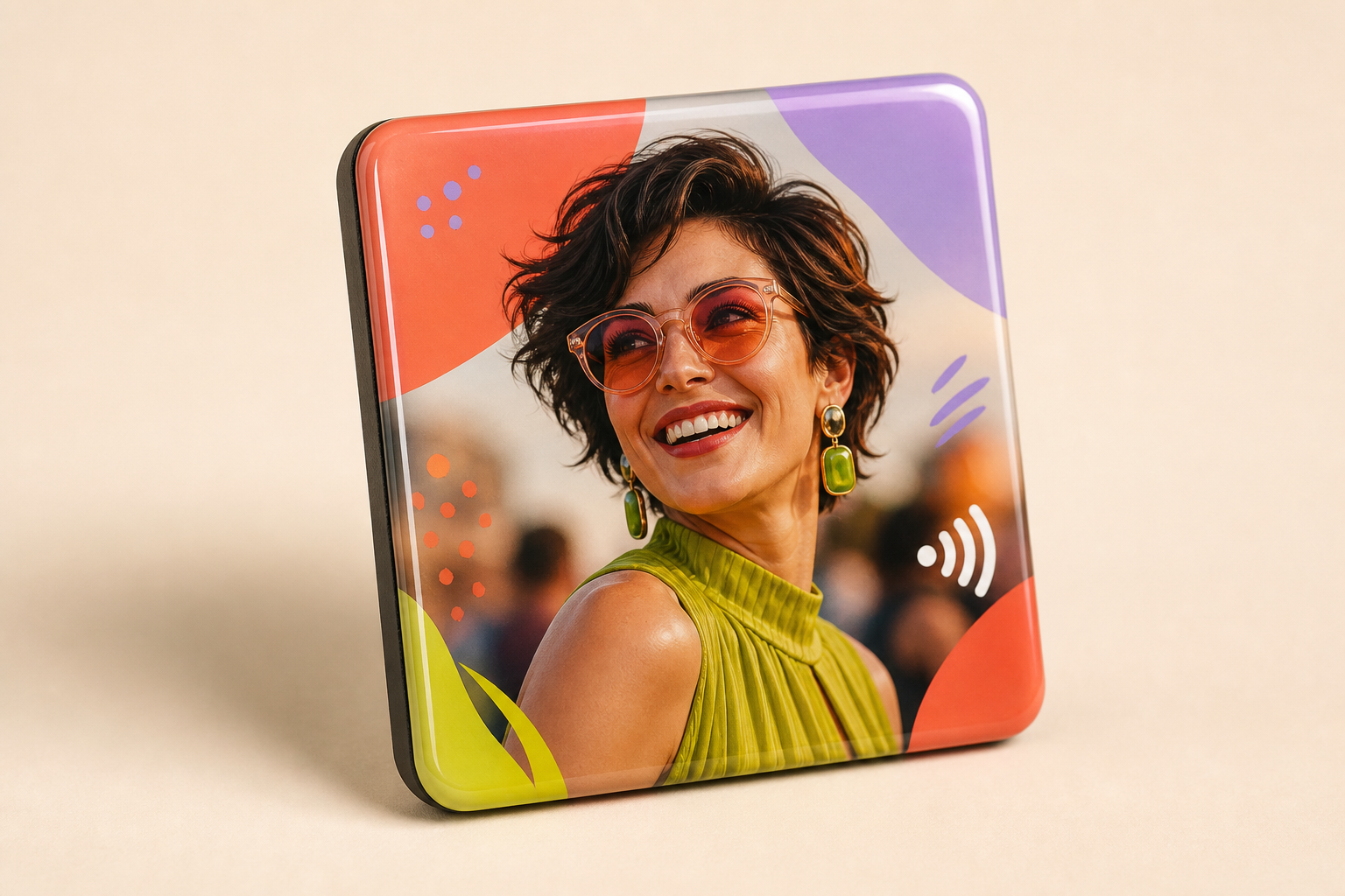 Glossy NFC magnet printed with a custom AI portrait